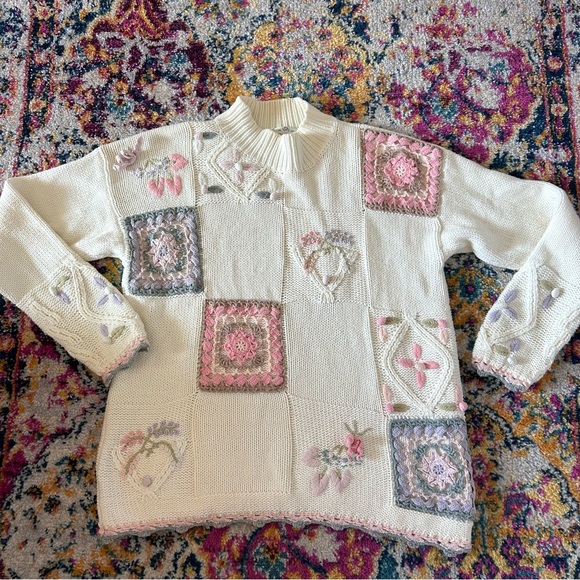 One of a kind Vintage 80s Embellished knit mock neck sweater - Picture 5 of 9